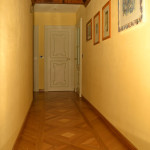 Inlaid parquet-flooring, wooden ceiling, doors